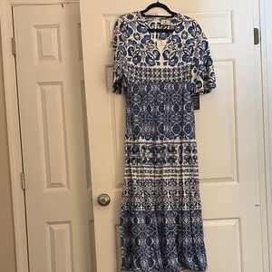 Tuckernuck Blue, Navy and White Maxi Dress, Majoliac Tile Blue Dress